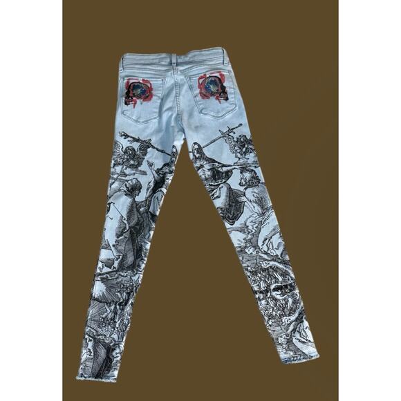 Vintage Levi’s Wicked Violence Light Blue Jeans With Handwritten Artwork Size 27 - Picture 2 of 11